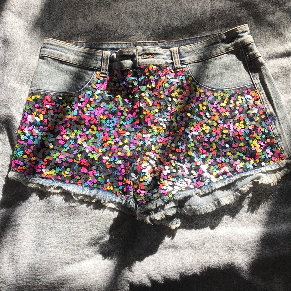 Sequin and denim dance shorts adult large weissman